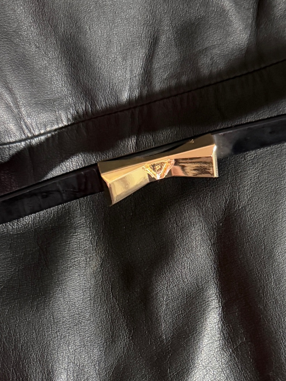 Ted Baker Bow Black Patent Skinny Belt with Gold Bow Buckle